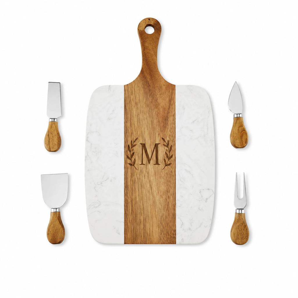 Marble and Acacia Serving Board - 5 piece Set