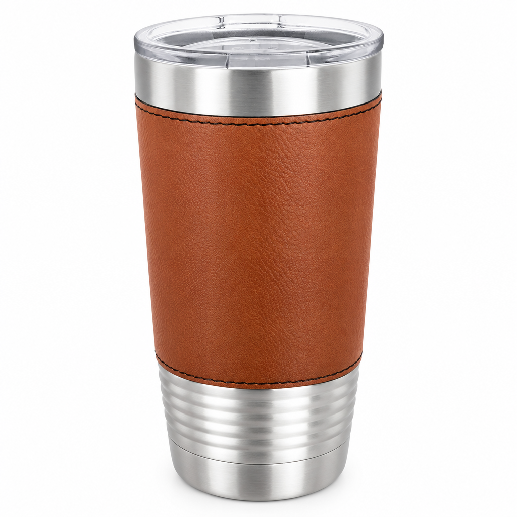 Tumbler with leather grip
