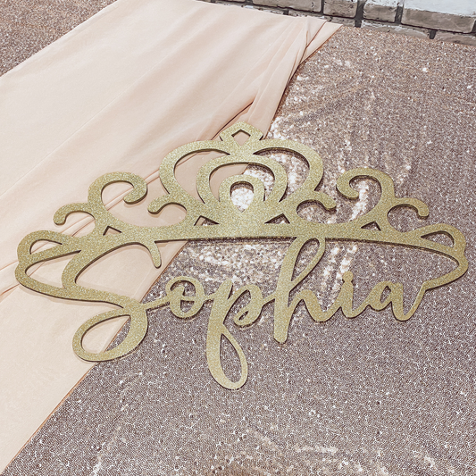 Wooden Name Sign with Crown