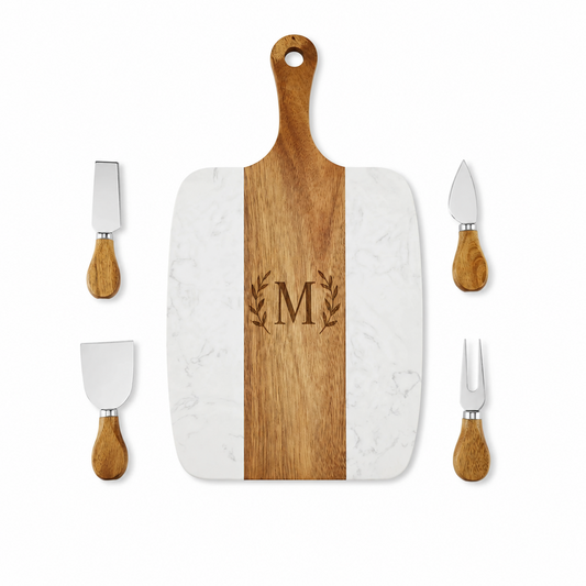 Marble and Acacia Serving Board - 5 piece Set