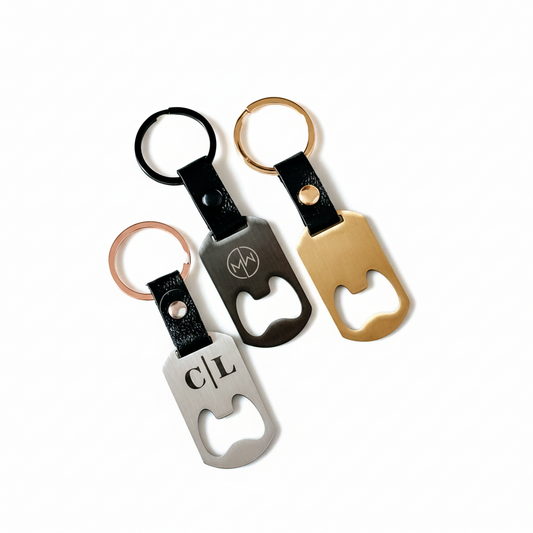 Bottle opener keychains, engraved with your business logo