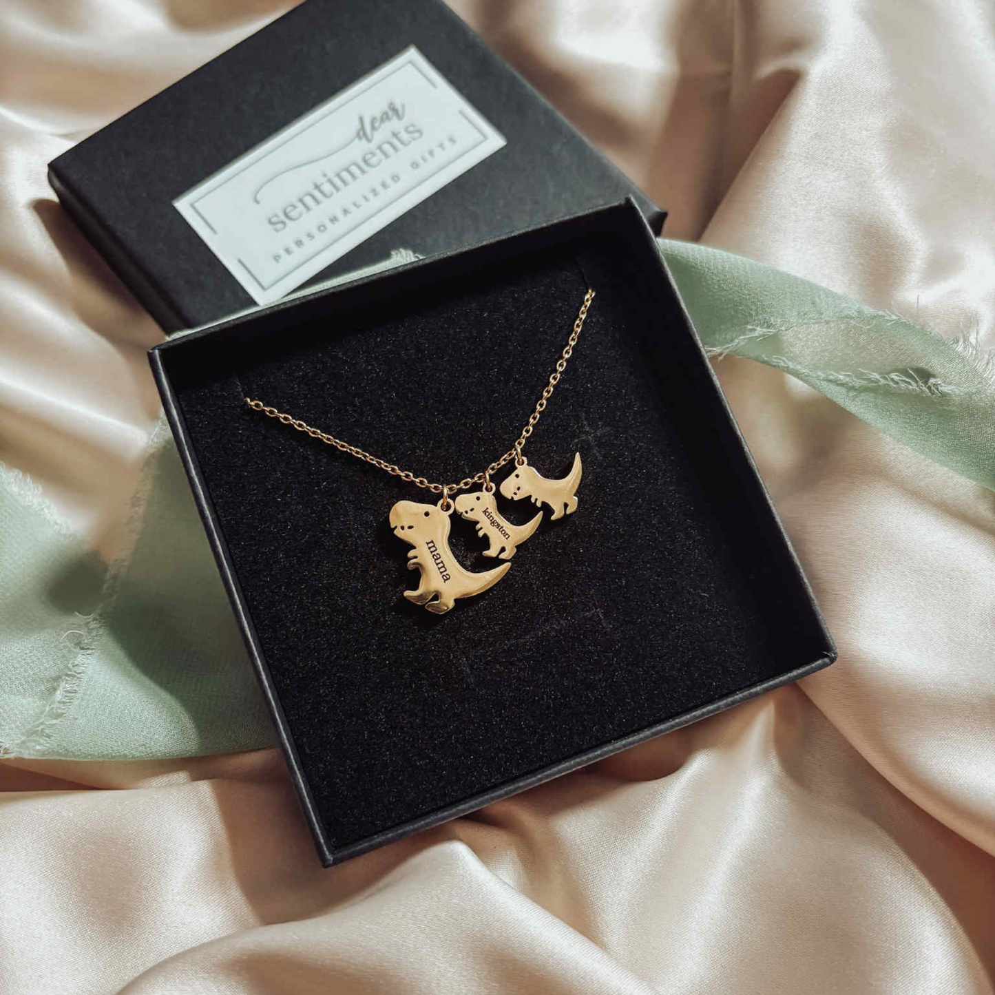 Mama Dino with Names Necklace