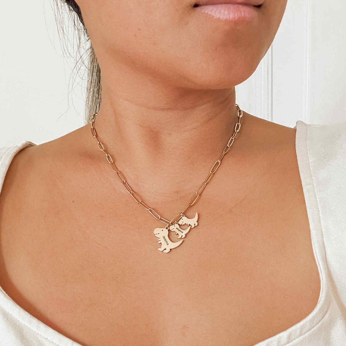 Mama Dino with Names Necklace