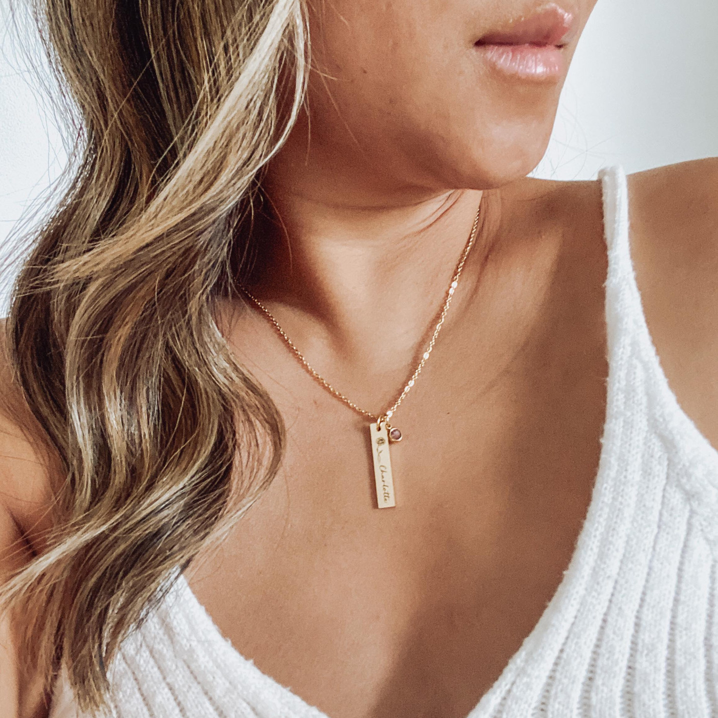 Bar Necklace with Name and Birth Flower