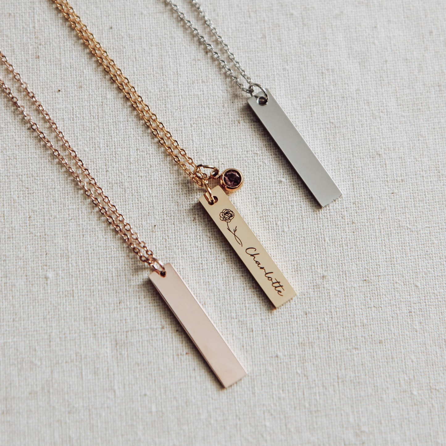 Bar Necklace with Name and Birth Flower