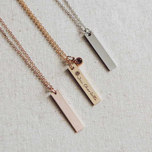 Bar Necklace with Name and Birth Flower