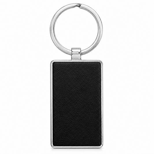 Leather and Metal Black and Gold Keychain