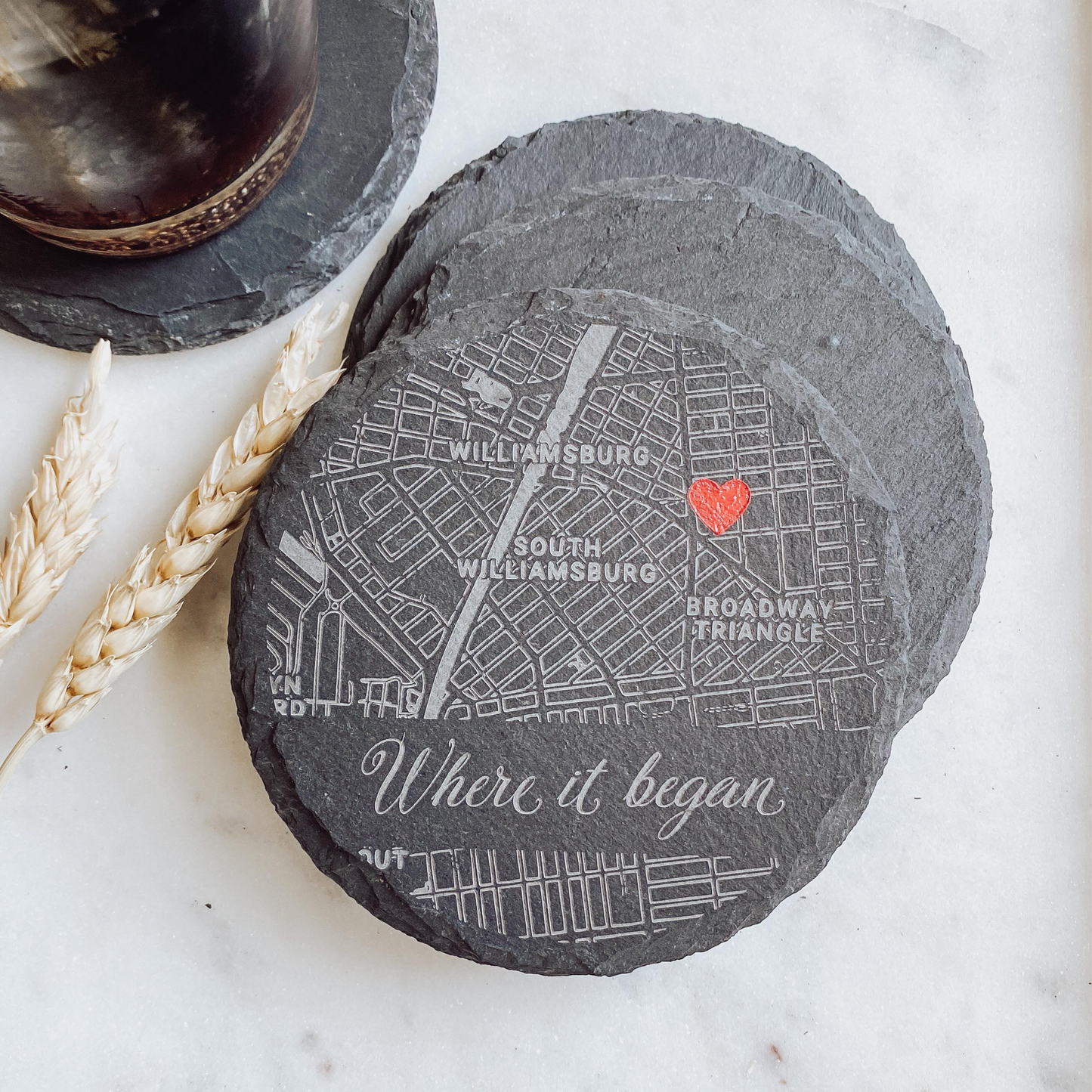 Custom City Slate Coasters-4 pack