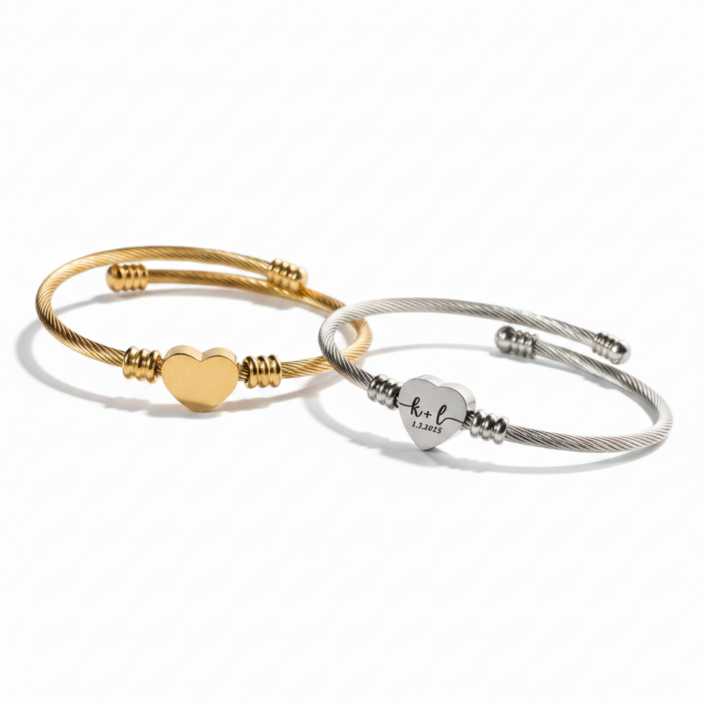 Cable Heart Bangle Bracelet
