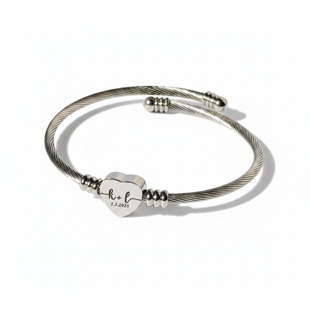 Cable Heart Bangle Bracelet