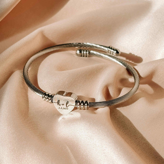 Cable Heart Bangle Bracelet