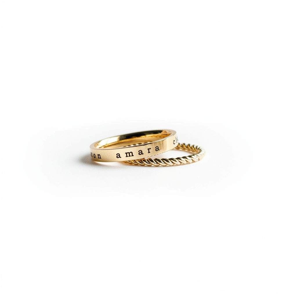 Engraved ring with braided stacker ring